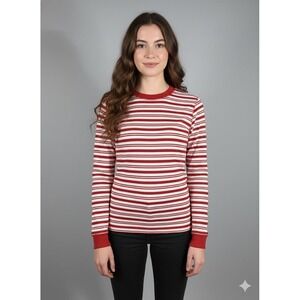 PACT 100% organic cotton red white striped long sleeve knit top slim fit XS